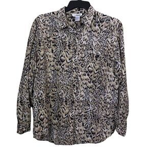 Vintage Metro Express Animal Print Silk Blouse Size Large